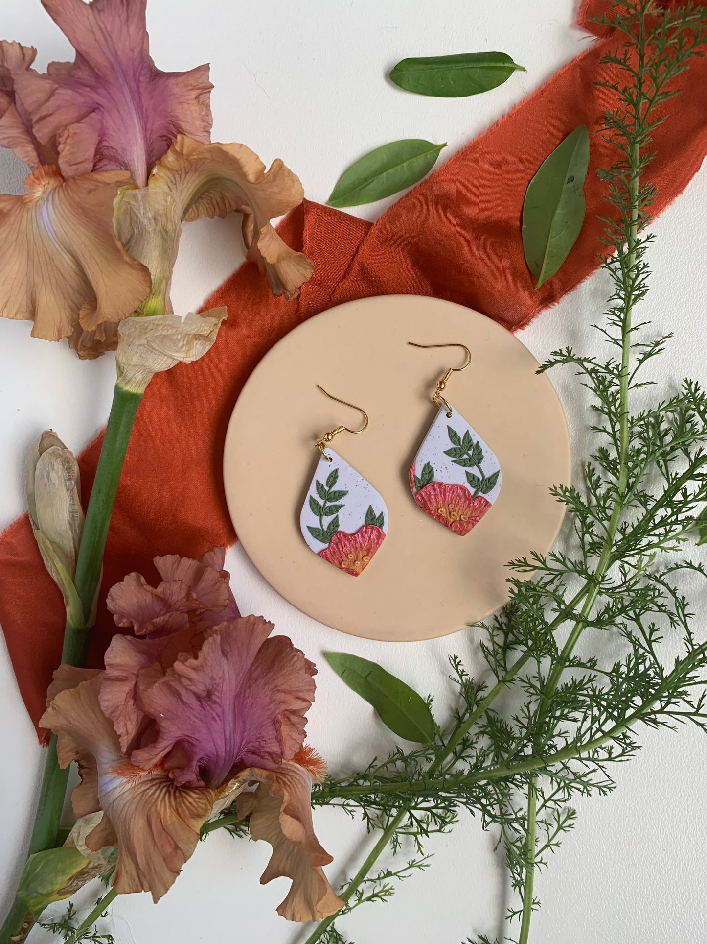 Earrings - peony leaf