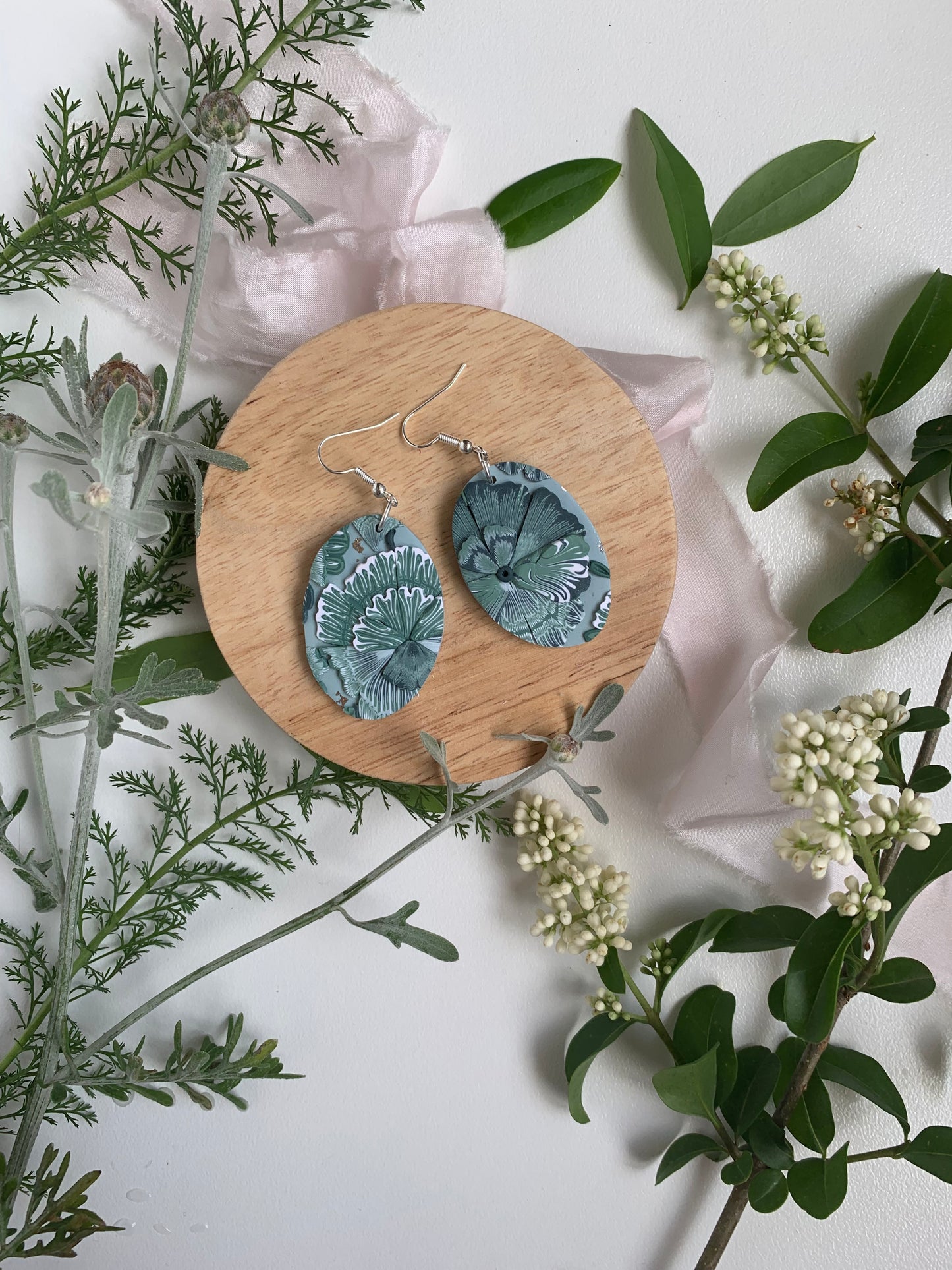 Earrings - forest oval