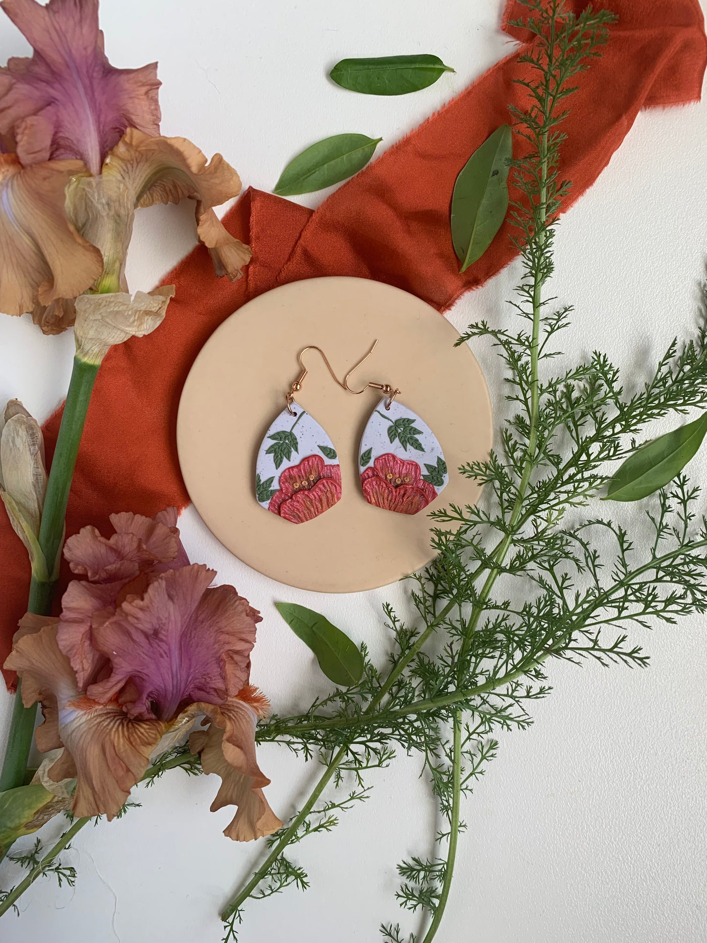 Earrings - peony shield