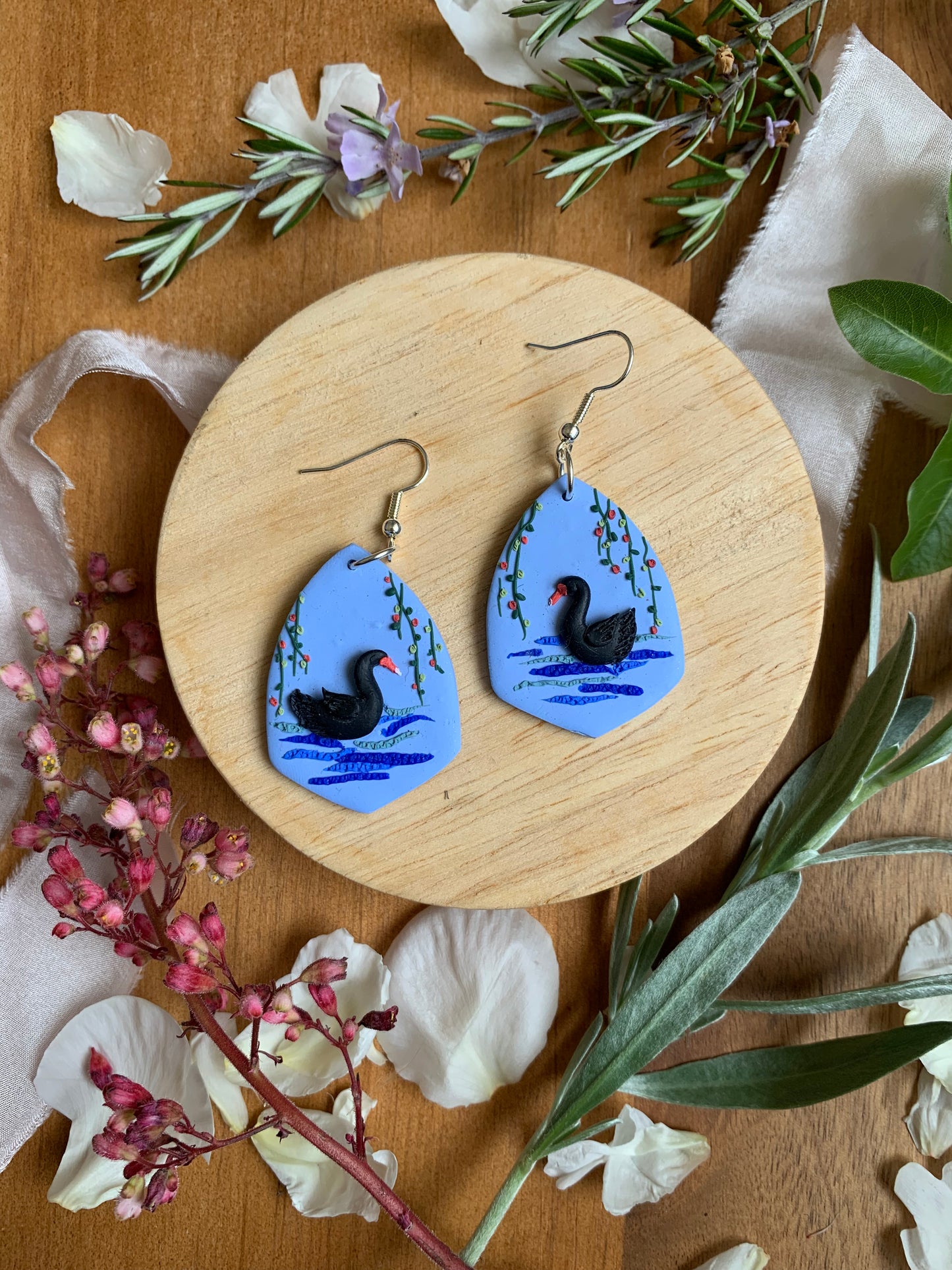 Earrings - swans light blue