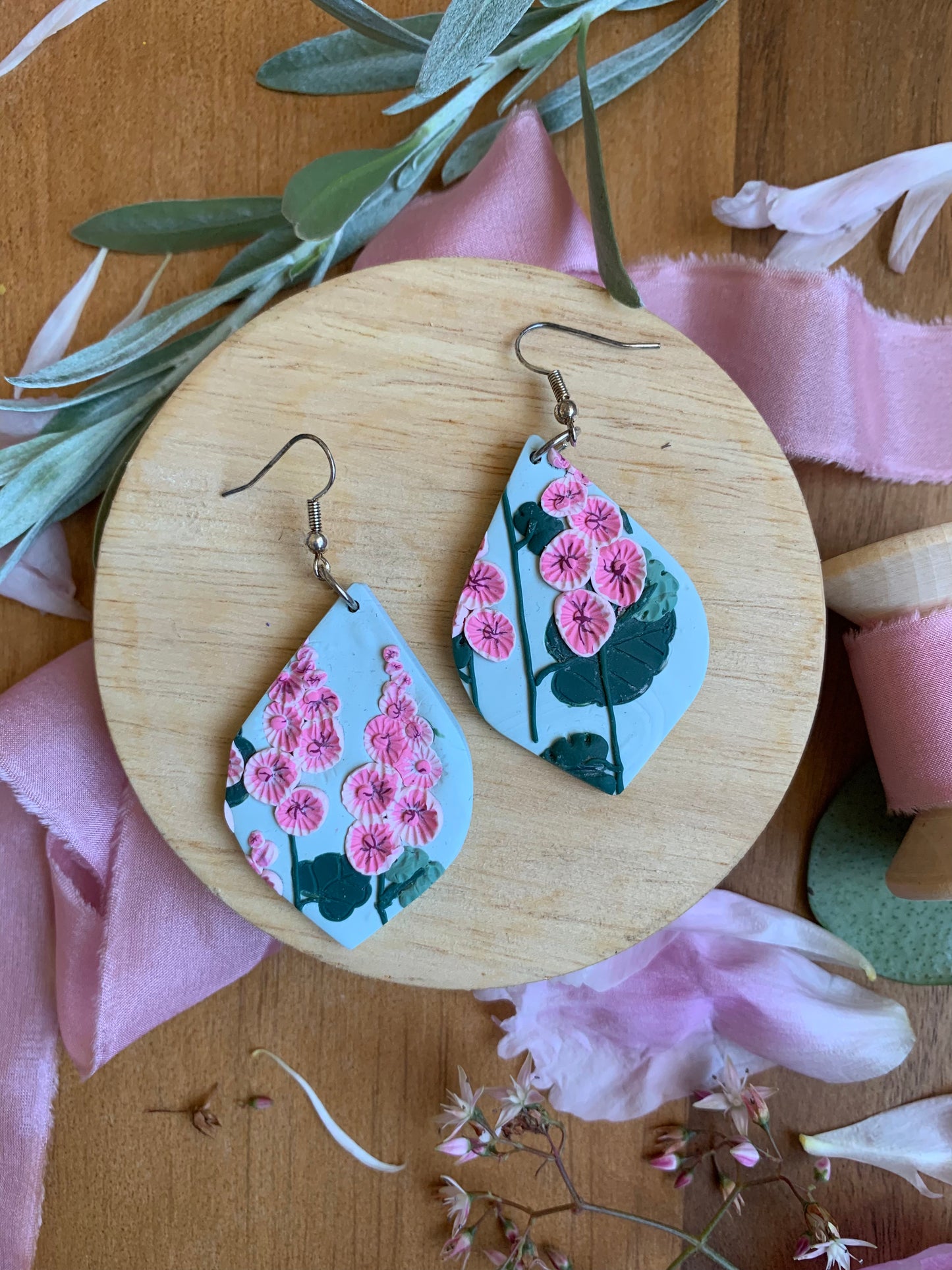 Earrings - hollyhock leaf